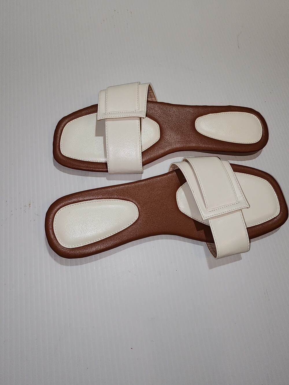 White PU Leather Square Toe Sandals Size 10